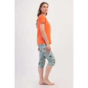 Damen Zweiteiler-Set mit Kurzarm-Oberteil und Caprihose, Durchgehend Geknöpftes Design - Product Image 2