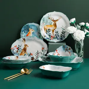 Forest Story Ceramic deer Tableware Series Set Salad Bowl Soup Dish Baked Rice Plate