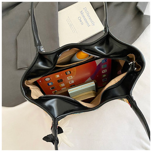 Ladies Fashion Daily Use Large Poches Woven Natural PU Trim Summer Shoulder Beach Straw Tote Bag Strandtasche - Product Image 4