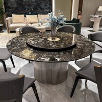 Ensemble de table à manger ronde en marbre moderne pour l'intérieur, salle à manger de luxe pour les dîners en famille et utilisation hôtelière