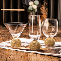 Nouveau Design vente en gros de haute qualité diamant Style nordique Transparent or cristal verre à boire poignée diamant verre à vin tasse