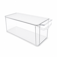Boîte de rangement transparente en PET pour réfrigérateur avec couvercle à nervures, grande boîte de rangement pour aliments avec poignée pour réfrigérateur, armoire, garde-manger