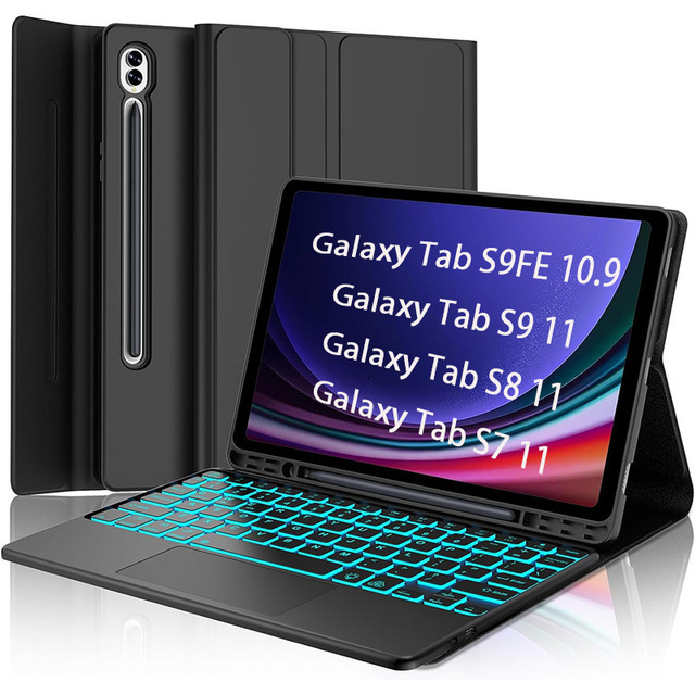 Compatible for Samsung Tablets S7/S8/S9/S9 FE Touch-Backlit Keyboard Case with Pen Slot Leather Design 20.5x27.5cm Made in China