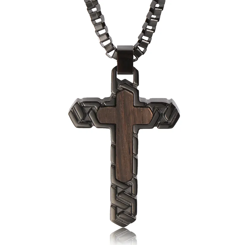 Collier pendentif croix en bois d'ébène noir double croix hommes accessoires pendentifs TIZTI