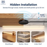 Guangshuo Interrupteur à détecteur de mouvement PIR invisible 12V 24V 60W, portée de détection 25cm à travers le bois, pour éclairage intelligent LED d'armoires et de placards