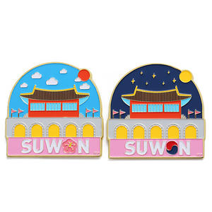 Aimant de réfrigérateur personnalisé métal alliage de zinc émaillé plaqué or 3D dessin animé voyage motif de construction cadeaux souvenirs aimants pour réfrigérateur - Product Image 2