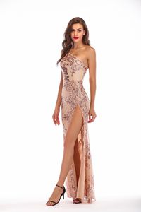Robe de soirée sexy à une épaule, de haute qualité, pour mariage, avec perles, tube, paillettes, broderie, fente haute, robes de soirée élégantes, robes rouges - Product Image 4