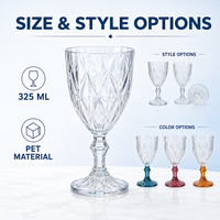 Gobelet à vin moderne en plastique PET effet diamant 325 ml, transparent avec pied coloré, en vrac, coffret cadeau pour événements