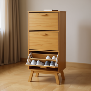 Scarpiera in legno massello di pino con finitura cerata, mobiletto a 3 ripiani per soggiorno e arredamento casa - Product Image 2