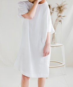 Robe chemise décontractée 100 % lin écologique longueur genou, taille naturelle, design simple, coupe ample, demi-manches, lavable - Product Image 1