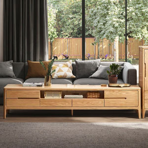 Meuble <span class=keywords><strong>TV</strong></span> et table basse combinés en bois massif au design moderne et simple, avec armoire au sol en chêne pour petits appartements - Product Image 6
