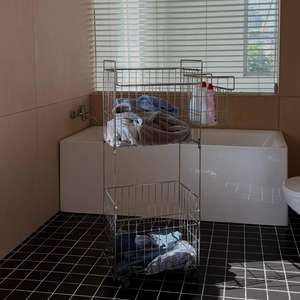 304 Roestvrijstalen 2 Tier Met Wielen Vuile Kleren Opbergmand Badkamer Vloer Houder Verwijderbare Wc Trolley Plank - Product Image 5