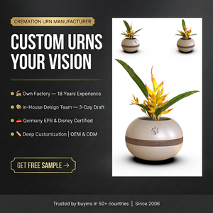 Usine personnalisé fait à la main moyen chargement céramique bois rond sphère en forme fonctionnel discret mémorial intérieur décor <span class=keywords><strong>Vase</strong></span> urne pour animaux de compagnie - Product Image 1