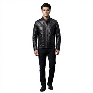Veste en cuir véritable pour homme, grande taille, style motard, respirante, réversible, motif, collection hiver. - Product Image 1