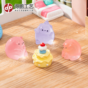 Figurines d'ours de dessin animé mignonnes, mini ornements en résine pour maison de poupée, décorations de bureau, couleurs bleues, jaunes, roses, violettes, transparentes - Product Image 3