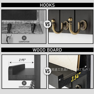 Wooden Wall Mounted Key <b>Hook</b> Shelf Storage Rack With Mail Organizer Multipurpose <b>Black</b> Gray Rectangle 2nd Floor Desktop - Product Image 2