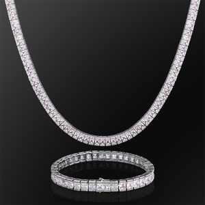 Collier Tennis Hip-Hop pour Homme KRKC 7mm, Plaqué PVD, Coupe Princesse, Diamant Faux Baguette de Laboratoire, Chaîne Tennis Hip-hop Iced Out AAAAA CZ - Product Image 1