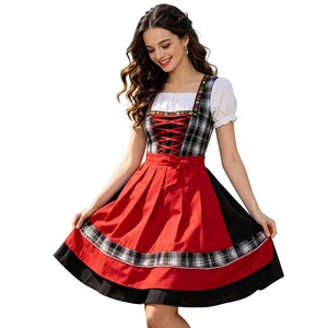 Women's Oktoberfest <strong>Halloween</strong> <strong>Sweetie</strong> Plaid Dirndl Dress Apron Traditional Bavarian Cosplay Costume Beer Bar Waitress Maid TV - Product Image 4