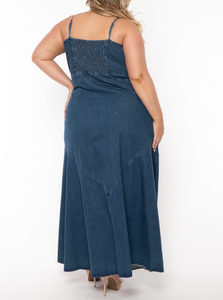 بيع بالجملة موضة جديدة الصيف الدنيم حزام بلا أكمام حجم كبير زر الجبهة المرأة الصيف عارضة فساتين طويلة - Product Image 3