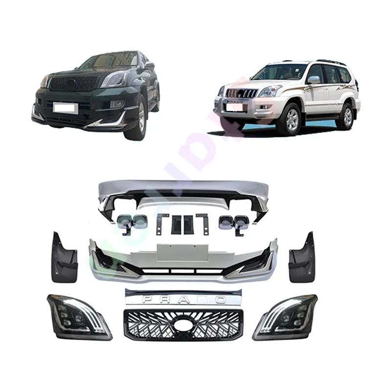 2002 to 2009 grille front lip rear diffuser LED headlight Pearl white TRD body kit for toyota landcruiser Prado FJ120