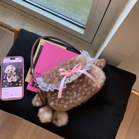 Nouveau Sac à Main Vintage Femme Printemps 2026, Motif Cerf Simple, Doublure en Peluche PU, Décoration Nœud, Sac d'Épaule Haut de Gamme pour le Quotidien