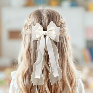 CN Korean Tulle Boutique Hair Bow Clip con colas largas Accesorios de boda para niñas Clip de pelo de tela - Product Image 6