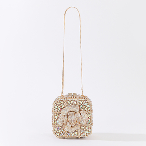 AU02 Bolso de Noche con Pedrería, Cartera de Cristal, Bolso de Mano Rígido Dorado Brillante para <span class=keywords><strong>Fiesta</strong></span>, Bolso de Hombro con Cadena para Boda y Baile de Graduación - Product Image 3