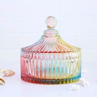 Pot en verre cristal transparent décoratif en relief, pot à bonbons en verre cristal pour mariage, boîte à bijoux, pot en verre cristal coloré avec couvercle