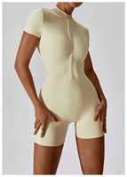 Vente en gros Vêtements de sport Barboteuse de yoga une pièce avec fermeture éclair Short de fitness à manches courtes Combinaison pour femmes