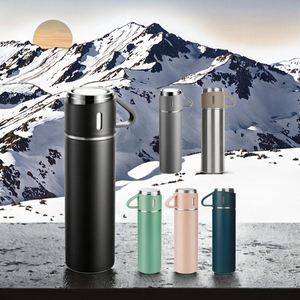 Mug de voyage isotherme en acier inoxydable, populaire pour les entreprises, avec 3 couvercles, thermos pliable, design moderne, cadeau promotionnel - Product Image 2