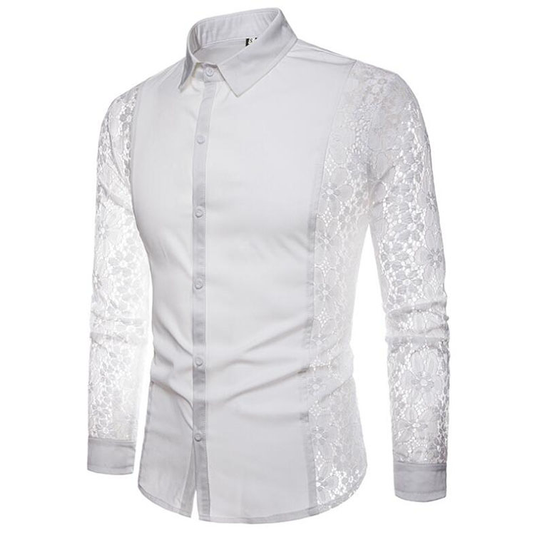lace dress for men Dance America Mens Lace Sleeve and Panel Shirt with Trunks MS34