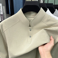 Nouveau T-shirt d'été pour homme en polyester à col court, style chinois, couleur unie, décontracté et perforé