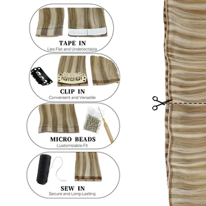 Extensions de cheveux naturels Butterfly Weft, invisibles, en PU plat avec trous, double languette, 12-24 <span class=keywords><strong>pouces</strong></span>, application Microlink, usage quotidien - Product Image 5