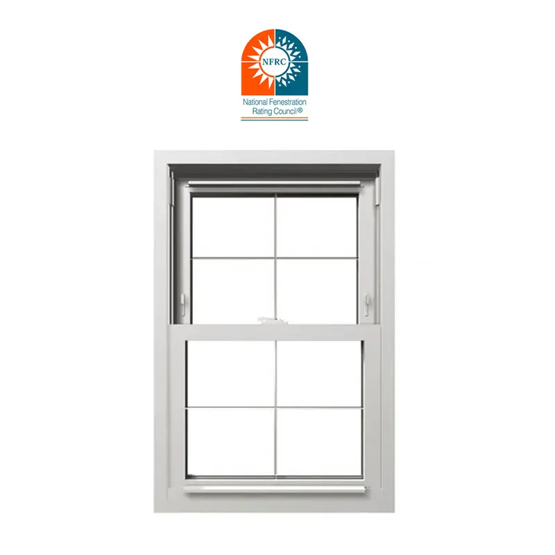 Double Hung Vertical Sliding with grills design White Thermal Break Aluminum Windows