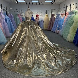 Jancember 6895 brillant doré licou sans manches Empire Quinceanera <span class=keywords><strong>robes</strong></span> pour femmes - Product Image 3