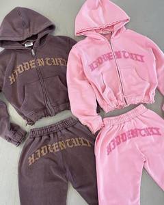 Tùy Chỉnh Vá Thêu Đau Khổ Dây Kéo Áo Thun Của Phụ Nữ Thể Thao Đặt Tập Thể Dục Quần Set Của Phụ Nữ Thể Thao Bộ - Product Image 2