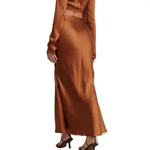 Wholesale Ladies Elegant Vintage Satin Maxi Skirt Solid High Waist A-Line Design Plus Size Plain Pattern for Adults