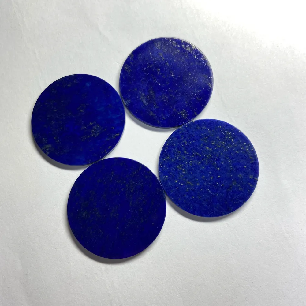10mm थोक ब्लू दौर डबल फ्लैट सिक्का आकार सिंथेटिक लापीस लाजुली स्लाइस