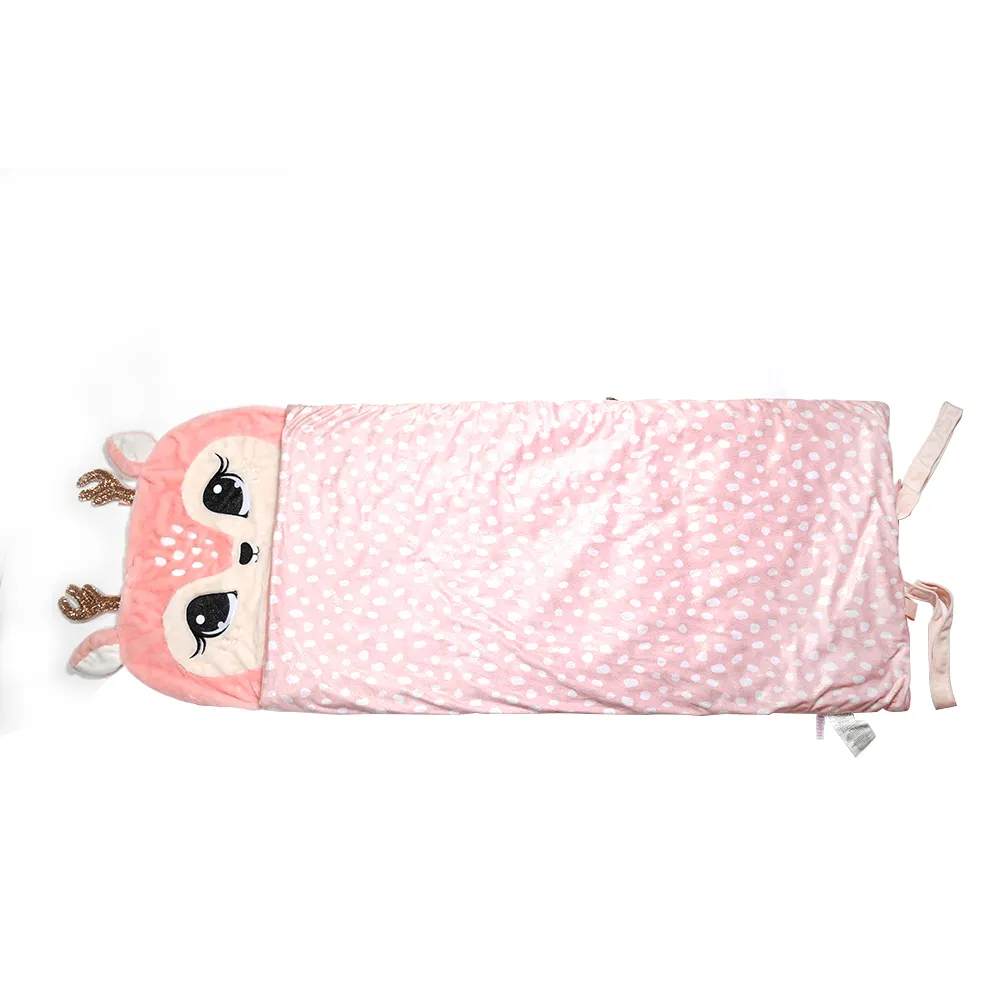 Saco de dormir infantil fofo rosa, com estampa de animal, travesseiro dentro de acampamento, viagem, anti-chutes, tempo
