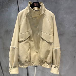 Veste en cuir d'agneau véritable à col montant surdimensionné pour <span class=keywords><strong>femme</strong></span>, style streetwear, vintage, noire - Product Image 4