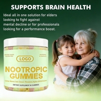 Complément alimentaire en gommes nootropiques OEM pour le cerveau, à base de champignons Lion's Mane, Cordyceps et Reishi, avec vitamines B6 et B12, pour la concentration et la performance cognitive.