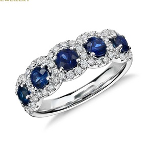 Jewelry 925 Sterling Silver Set Five Round Lab Created Sapphire Wedding Band Ring