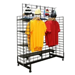 Clothes Shop Decoration Grid Wall Metal Furniture Freestanding Boutique Equipment Garment Display Rack