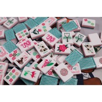 Jeu de Mahjong Tropical Rose Turquoise avec Tuiles Illustrées à Motifs Floraux, Tuiles Joker et Tuiles des Éléments pour Cadeau, Fête ou Soirée Jeux