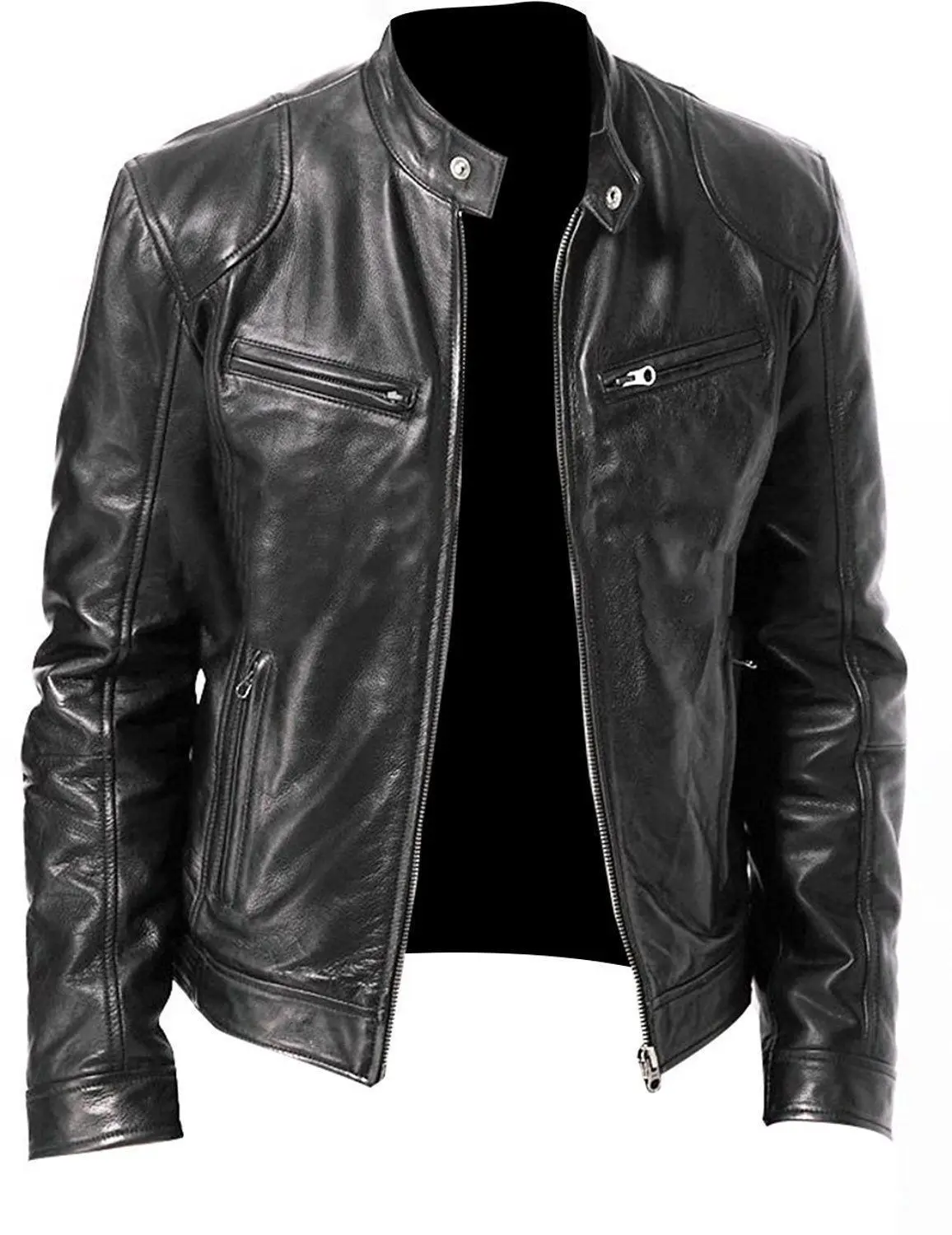 2022 spring new male collar Slim leather jacket zipper pocket decorative pu leather jacket biker clothes men's jacket