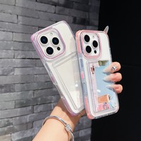 3 en 1 Porte-carte Transparent Coloré Bord Téléphone étui pour IPhone 16 Pro Mobile Téléphone Accessoires pour iphone 16 15 14 13