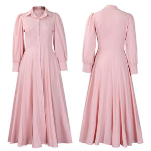 D570 أزياء أنيقة فساتين غير رسمية للنساء الصيف لون واحد أكمام طويلة خط قميص طويل فستان السيدات فستان مكتب للنساء - Product Image 6