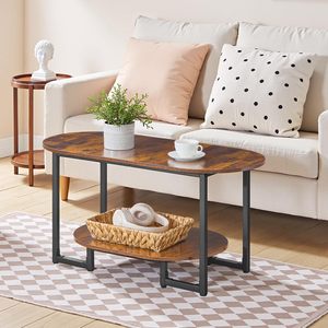 Mesa de Centro Moderna Ovalada SENYU con Tapa de Madera, Estructura Metálica y Estante de Almacenamiento para Muebles de Sala - Product Image 1