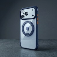 Coque Magnétique Antichoc Airbag pour iPhone 17 18 Pro Max avec Dos Transparent en PC, Support Anneau Rotatif à 360°, Coque de Protection Fine