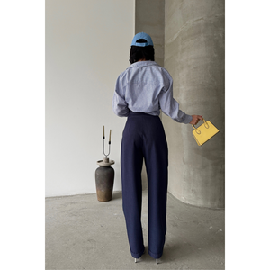 Pantalones de Vestir Cargo de Cintura Alta para Mujer, Color Azul Marino, Transpirables, Casuales para Oficina, Talla Grande/XL, Otoño, Formales, Lavado de Color - Product Image 1